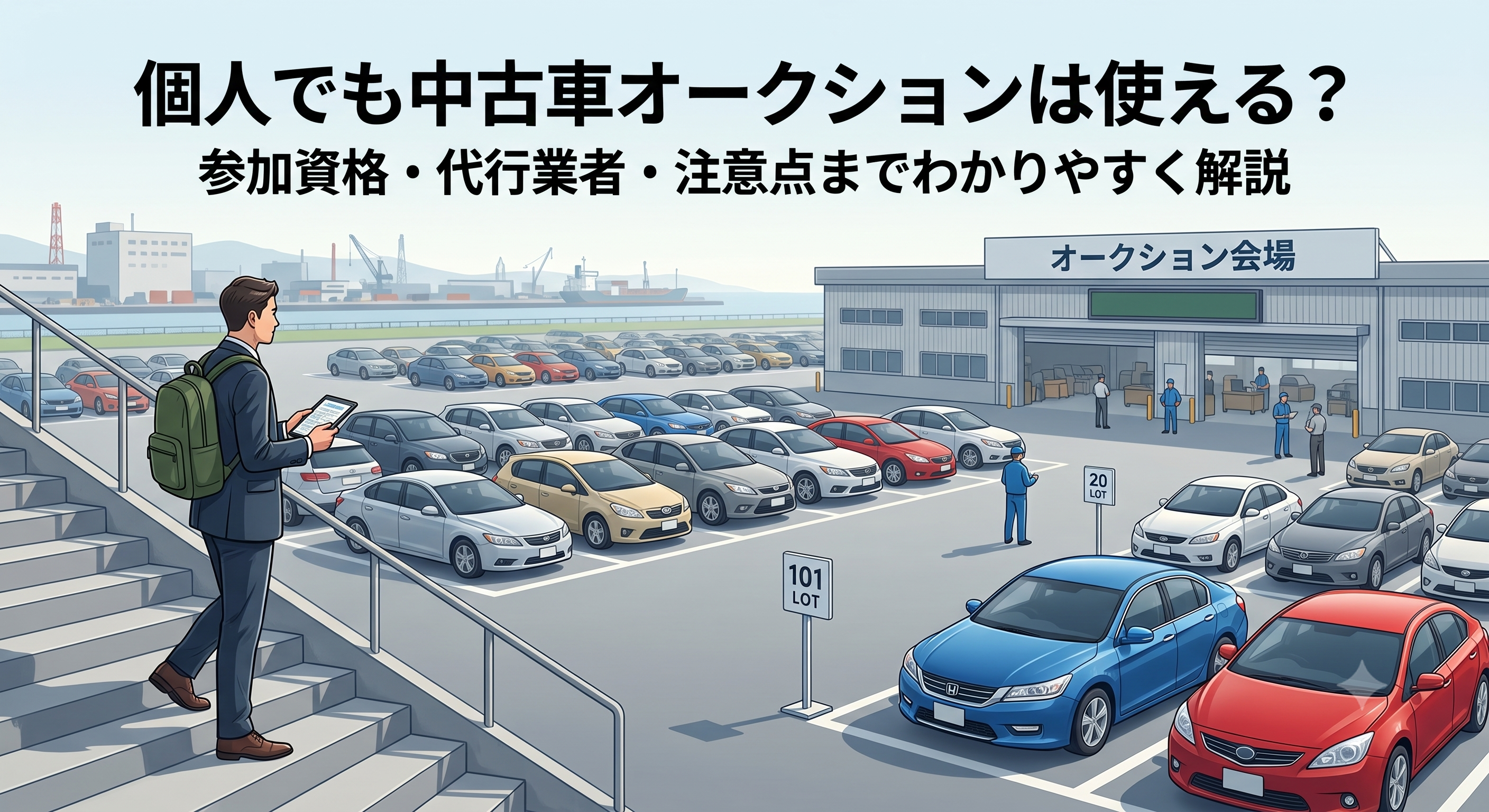 個人でも中古車オークションは使えるのか、参加資格や業者間オークションとの違いを解説。